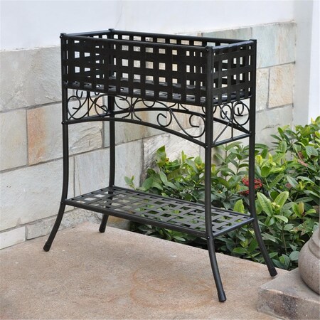 International Caravan Mandalay Iron Rectangular Plant Stand, Antique Black 3466-ANT-BK